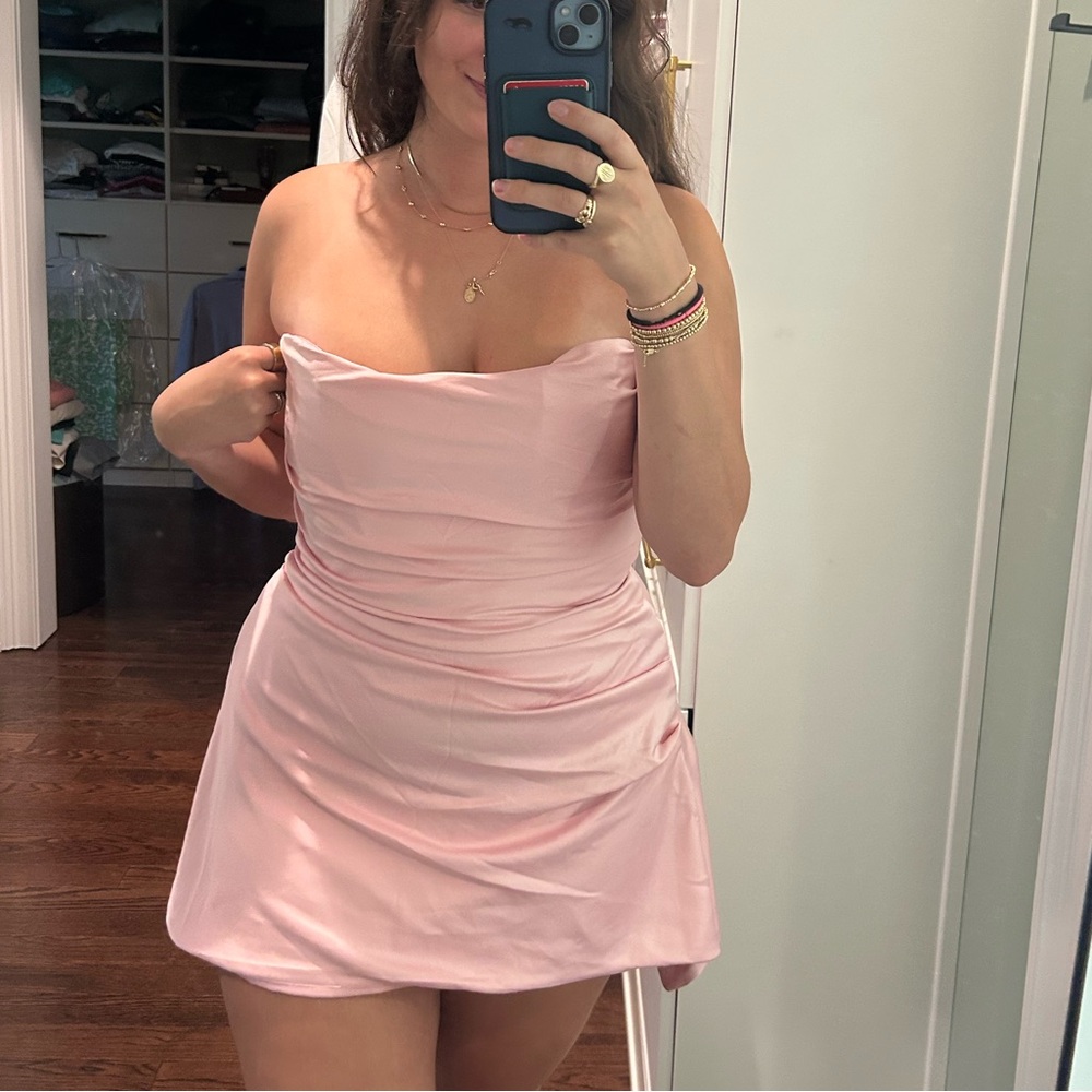 House Of Cb Strapless Pink Satin Jasmine Corset Dress Size Large